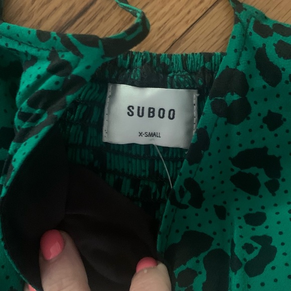 NWOT Suboo Green Leafy Leopard Mini Dress X Small Ret: $250 - Picture 10 of 12